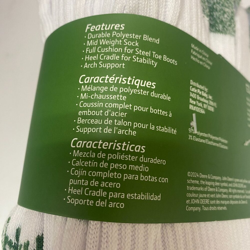 NWT John Deere Men’s White and Green Work Hiking Socks 6 Pairs Size 8-12 - Picture 4 of 4